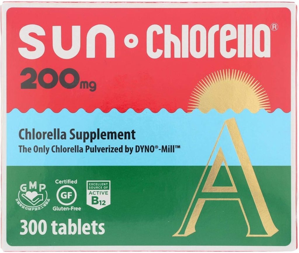 SUN CHLORELLA - Chlorella Supplement, Vitamin- berigede og Vegan- venlige tabletter (200 Mg - 300 ct)