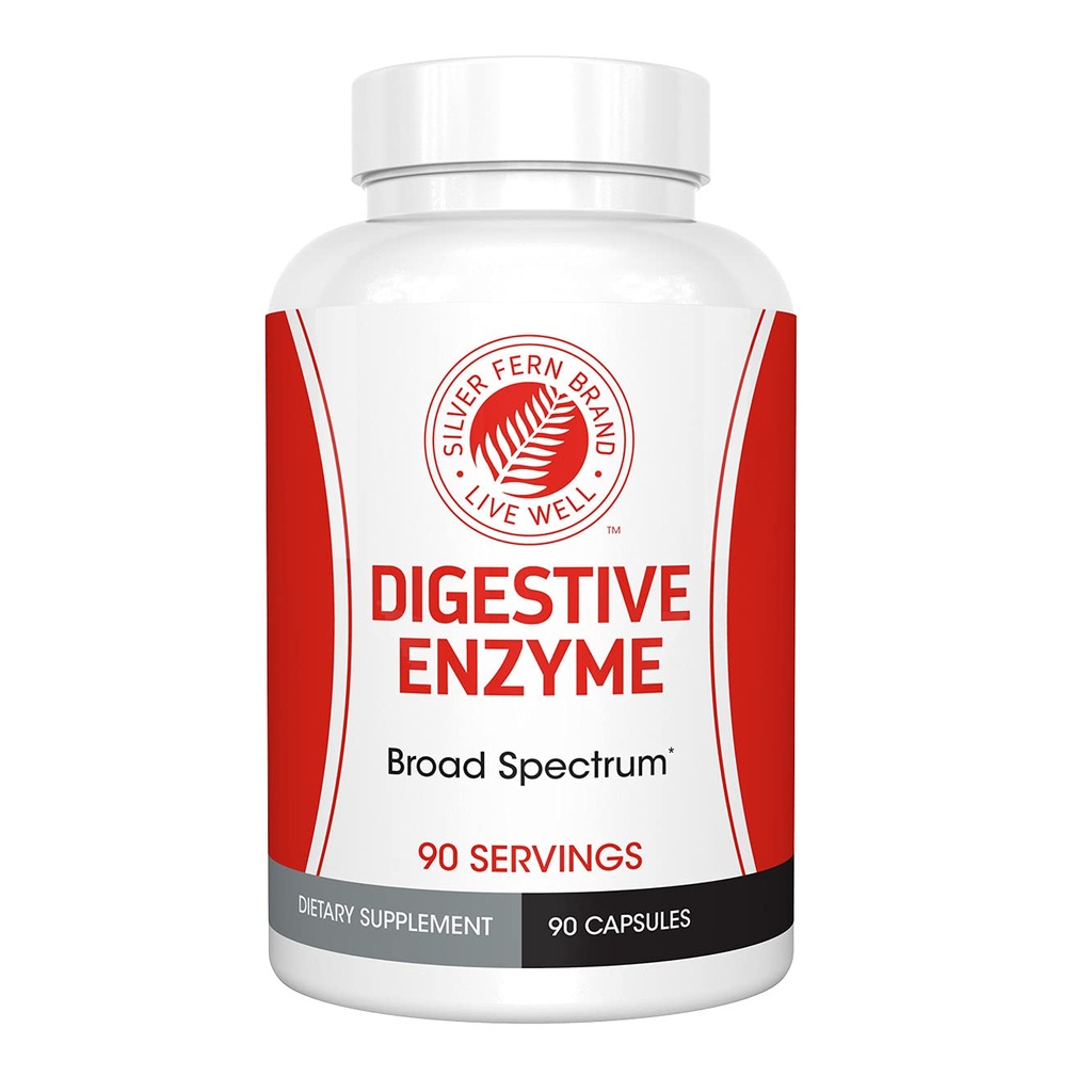 Sølv Fern Brand Ultimate fordøjelsesmiddel supplement - 1 flaske = 90 kapsler - høj potens, Multi Enzyme - fordøjelsesbesvær & mad tolerance - Hemicullulase, Peptidase, Maltase, Mere