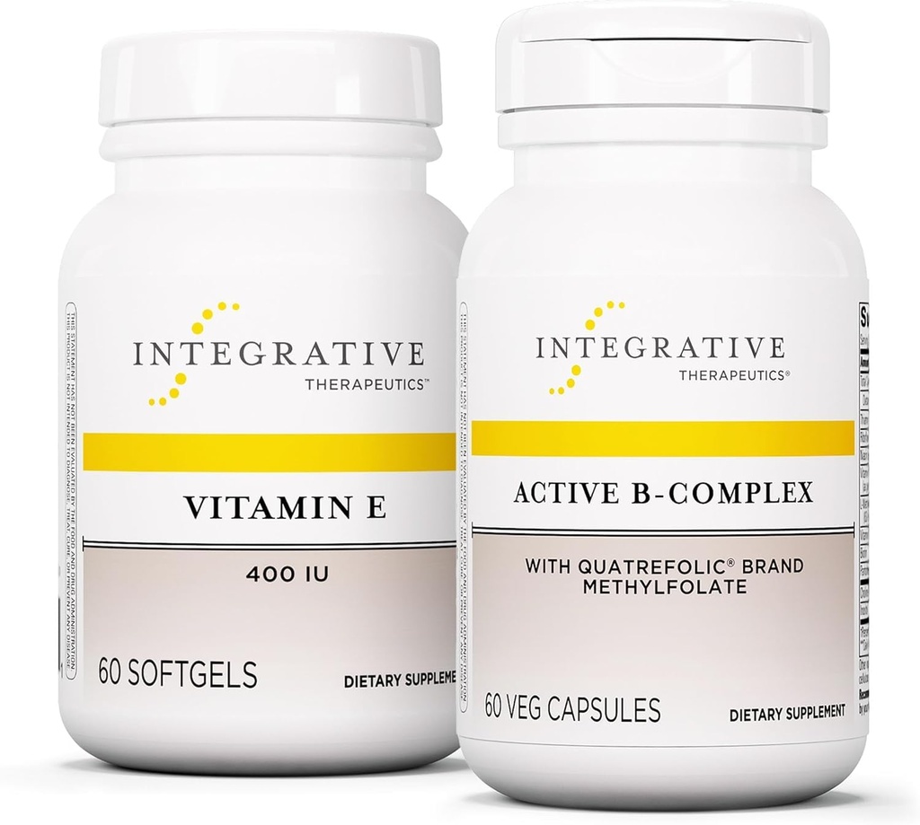 Integrativ terapi Bundle med aktiv B- Complex, 60 kapsler & E-vitamin, 60 Softels - Aktiv B- Complex til at understøtte energi Metabolisme * - E-vitamin til at støtte hjerte sundhed & antioxidant aktivitet *