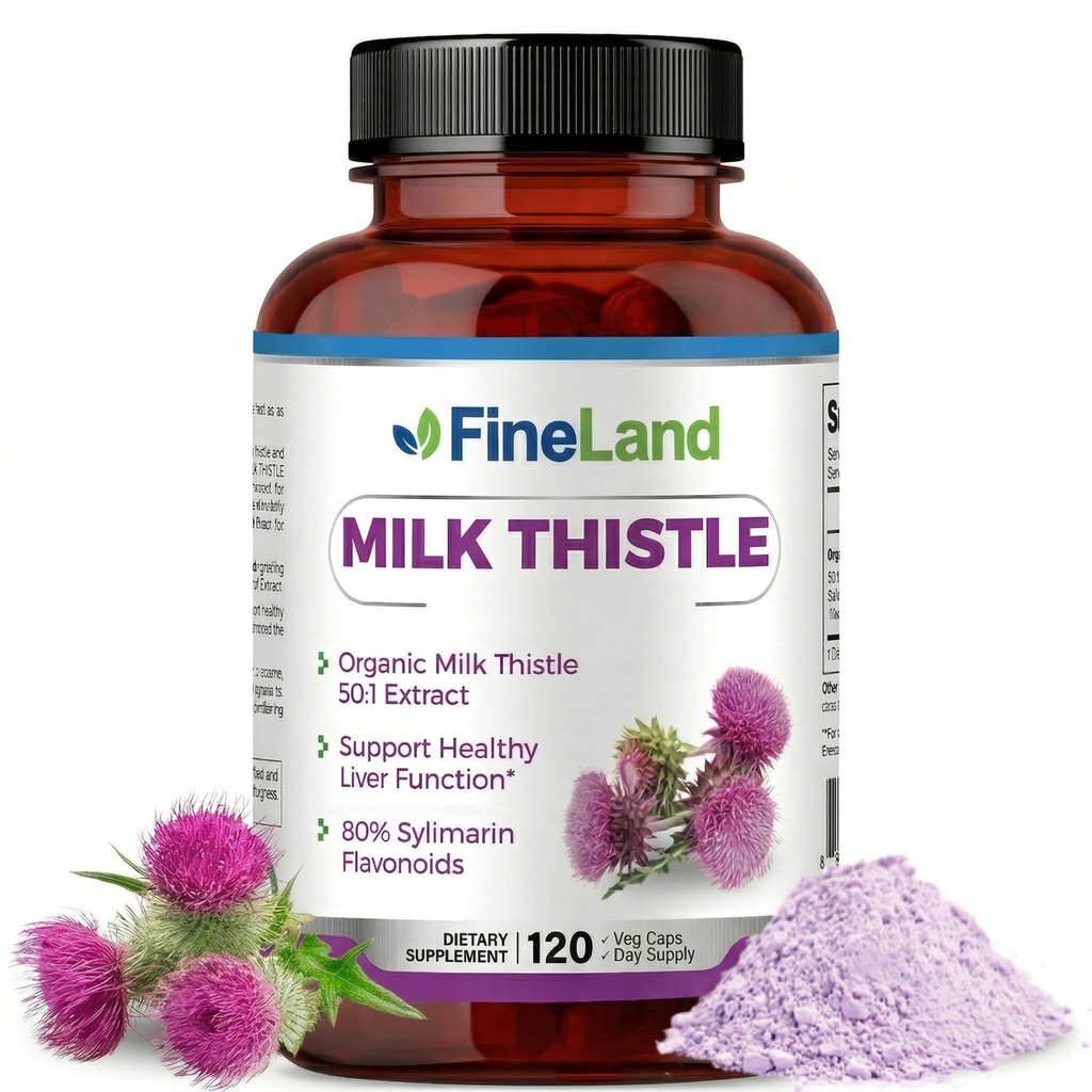 FineLand Milk Thistle Pills 50: 1 Extract - 120 Vegan Kapsler - 20.000 mg Strengted med 80% Silymarin Flavonoider - Lever & antioxidant Support Buddy 124; 50X Koncentreret frø ekstrakt - ikke-GMO, Made in USA