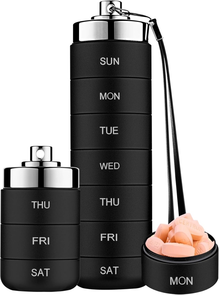 Mossime Metal Pill Organizer Weekly, Stackable Vandtæt Travel Pill Box, Stor Aluminium Alloy Pill Case Container, BPA Gratis 7 dag Daglig Medicin Organizer for Vitamin, Fiskeolie, tillæg