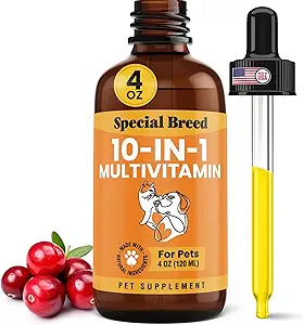 10- in-1 Flydende Multivitamin til hunde og katte, 2 Ounce Multi Vitamin supplement, Vitamin til hunde, Vitamin til katte, med Glucosamin & Tranebær, 2 oz