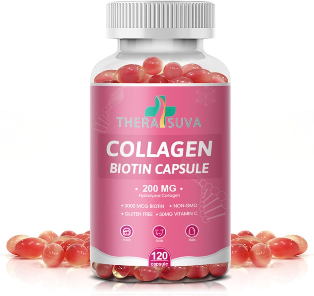 Multi Collagen Complex 200MG + Biotin 3000MCG + C-vitamin 50MG - fremmer sundt hår, smukke hud, og negle støtte! 120 Kapsler, 60 dages forsyning