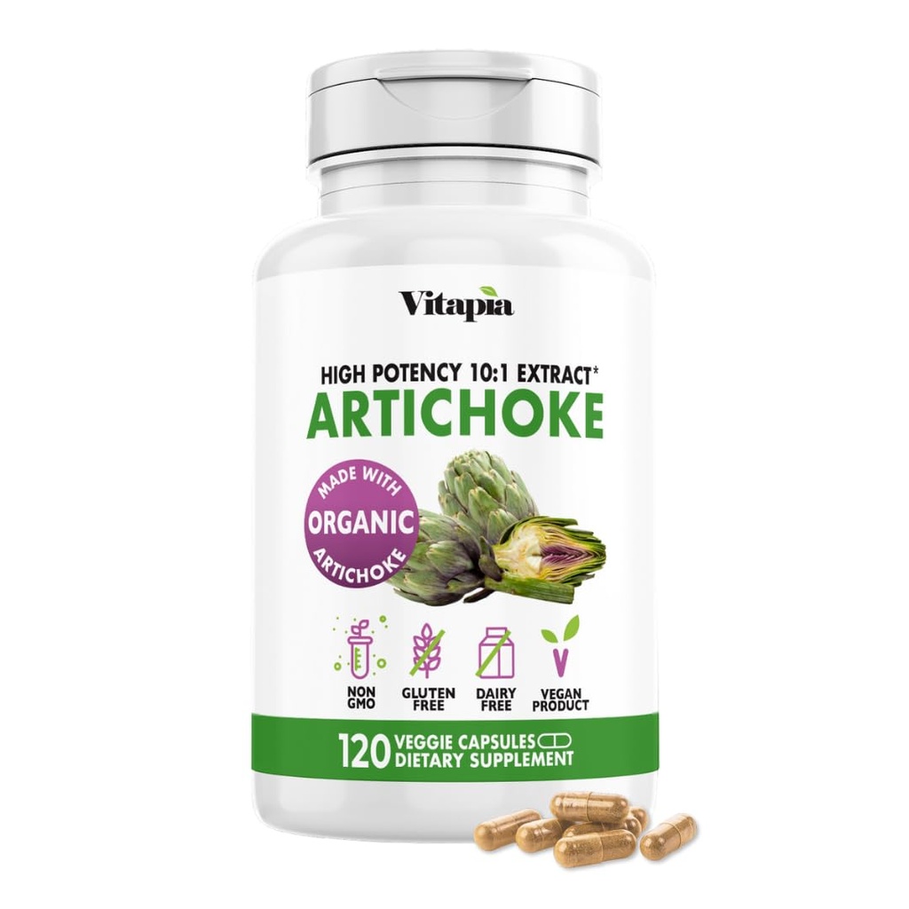 Vitapia Organic Artichoke Extract Supplement - Lever Rengøring Detox & Reparation, Lever sundhed, fordøjelse, Antioxidant Support - 120 Veganske kapsler, Ikke GMO, Gluten Free
