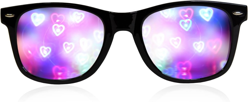 Ultimate Diffraction Briller - 3D Rainbow Heart Effect - Stor Edm, Koncert og Rave Tilbehør