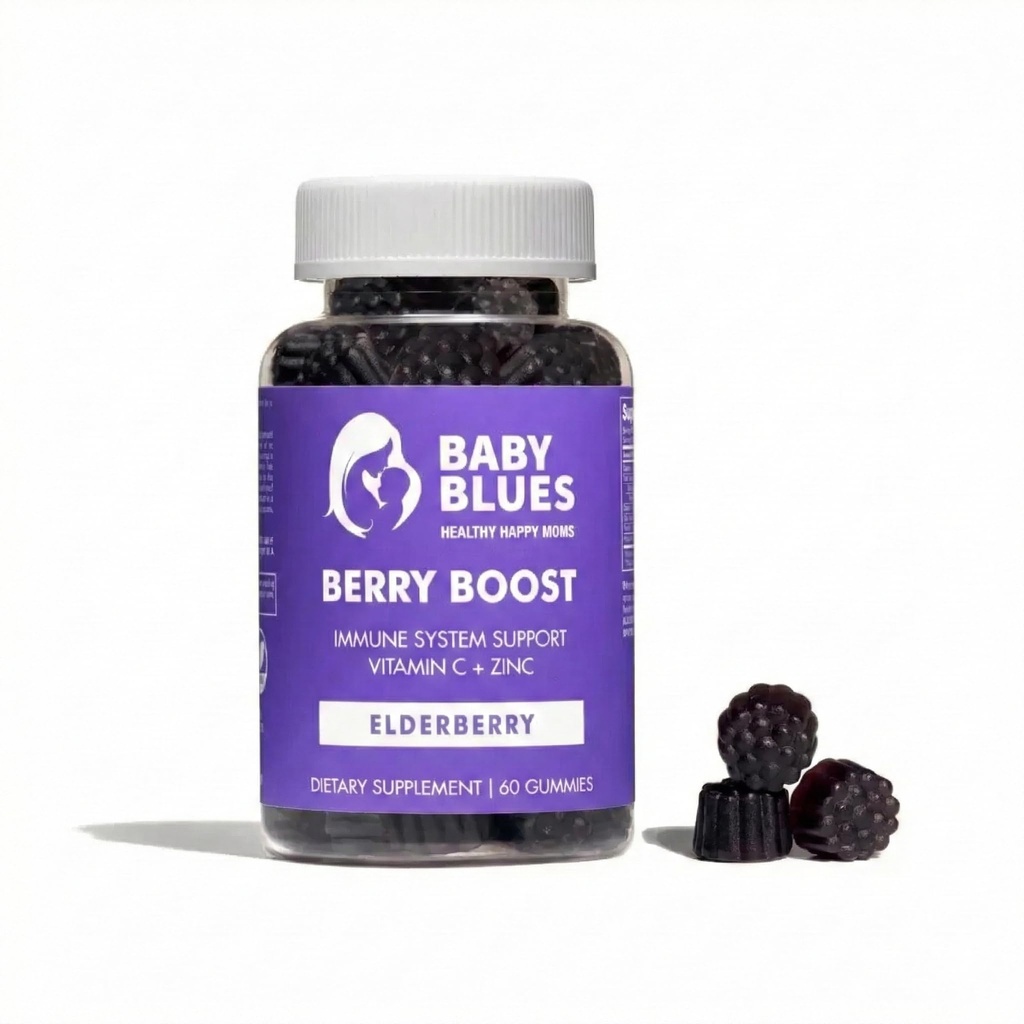 Baby Blues Berry Boost til mødre, Immunity Elderberry Gummies immunforsvar supplement med vitamin C og zink til voksne, non-GMO immunsystem Vitamin Booster Vegan Gluten Free Gummies, 60pcs