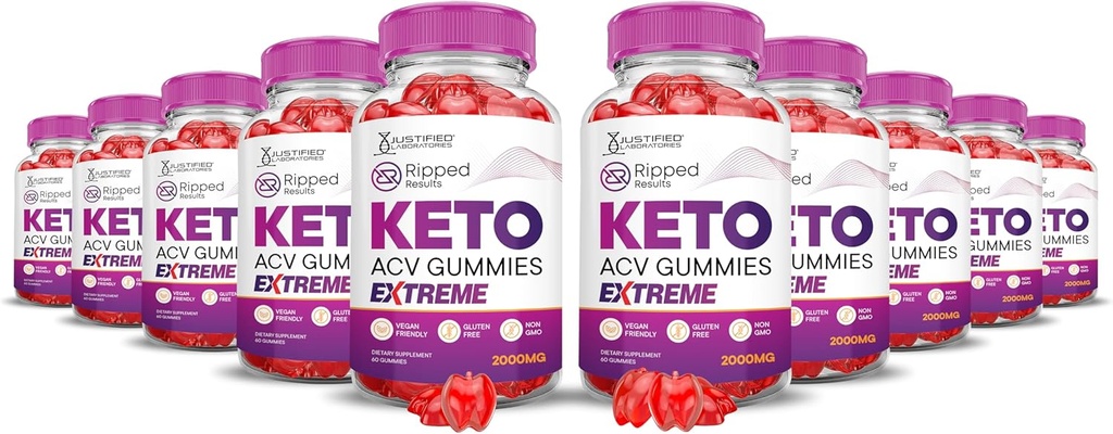 (10 Pack) Rippede resultater Keto ACV Gummies Extreme 2000MG Rippede resultater Keto Gummies Apple Cider vinylacetat Formuleret med Pomegranate Beet Juice Powder B12 Vegan Non GMO 600 Gummys