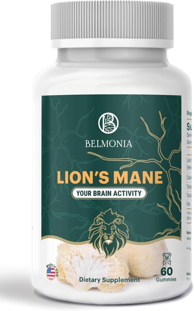 Lions Mane Mushroom Gummies, 5400mg per servering *, Brain Health Kosttilskud til voksne, Kognitiv Focus Memory Supplement, 60 Greve, Superfood Organic Gummies