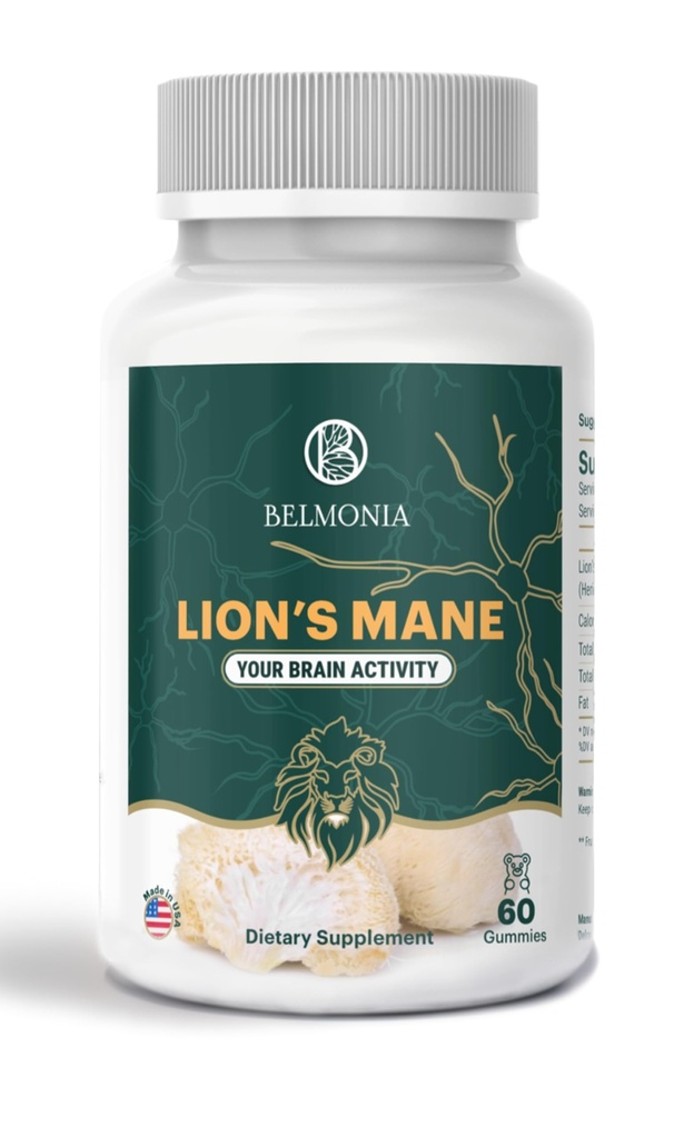 Lions Mane Mushroom Gummies, 5400mg per servering *, Brain Health Kosttilskud til voksne, Kognitiv Focus Memory Supplement, 60 Greve, Superfood Organic Gummies