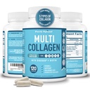Premium Multi Collagen Peptider (type I, II, II, V, X) - Collagen piller til hudpleje, hårvækst, negle & Joints - C-vitamin, hyaluronsyre, biotin, gluten fri - 120 Collagen kapsler