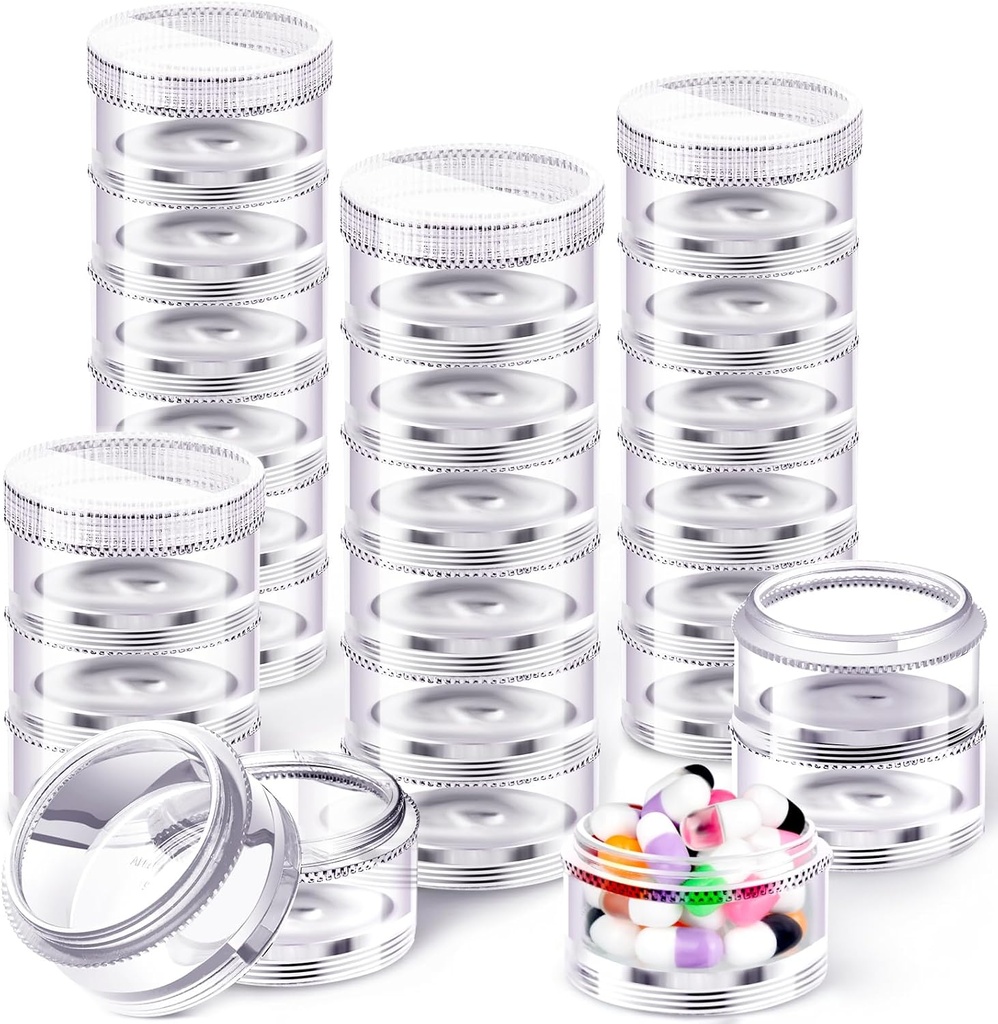Sieral 4 Pack 7 Dag Stackable Pill Arrangører Runde Pill Organizer Sag Stackable Ugentlige Kosttilskud Vitaminer Individuelle Opbevaring Beholdere Bokser Holder Dispenser med låg til Travel Medicine, Clear
