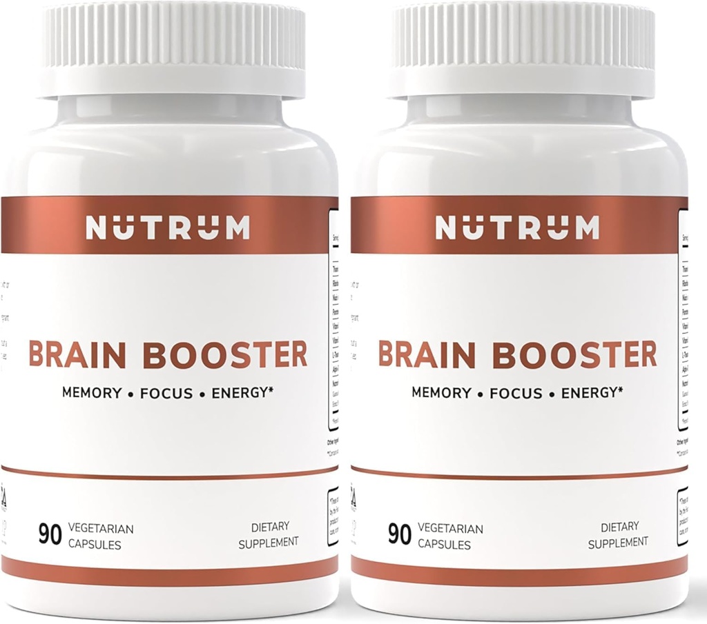 Brain Booster Supplement - Brain Power Nootrop Supplement - Brain Pills for Focus, Memory, Clarity, Energy & Better Concentration with Alpha- GPC, L- Theanine, Rhodiola, Ginseng, Guarana (pakke med 2)