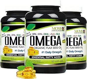 Natural Omega 3-6-9 Blend DPA, EPA, DHA, ALA and GLA - Organic Flax Seed Oil plus Wild Caught Natural Fish Oil - Over 2,800 Milligram Strength - Gluten Free - Made in The USA - 60 SoftGels (Pack of 3)