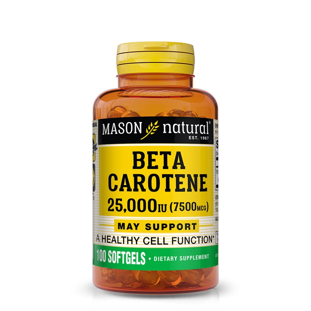 MASON NATURAL Vitamin A Beta Caroten 25.000 IE - understøtter sund vision, cellefunktion og immunfunktion, 100 Softgels