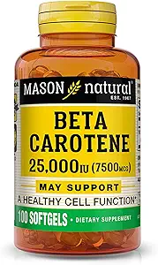 MASON NATURAL Vitamin A Beta Caroten 25.000 IE - understøtter sund vision, cellefunktion og immunfunktion, 100 Softgels