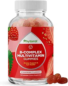 Vitamin B Complex Gummies for voksne & Børn - B Vitamin Complex med Thiamin, Riboflavin, Niacin, 6, 12 og Folate - Blend Supplement for Nervesystemet Support Energy & High Strength - 60 Gummies