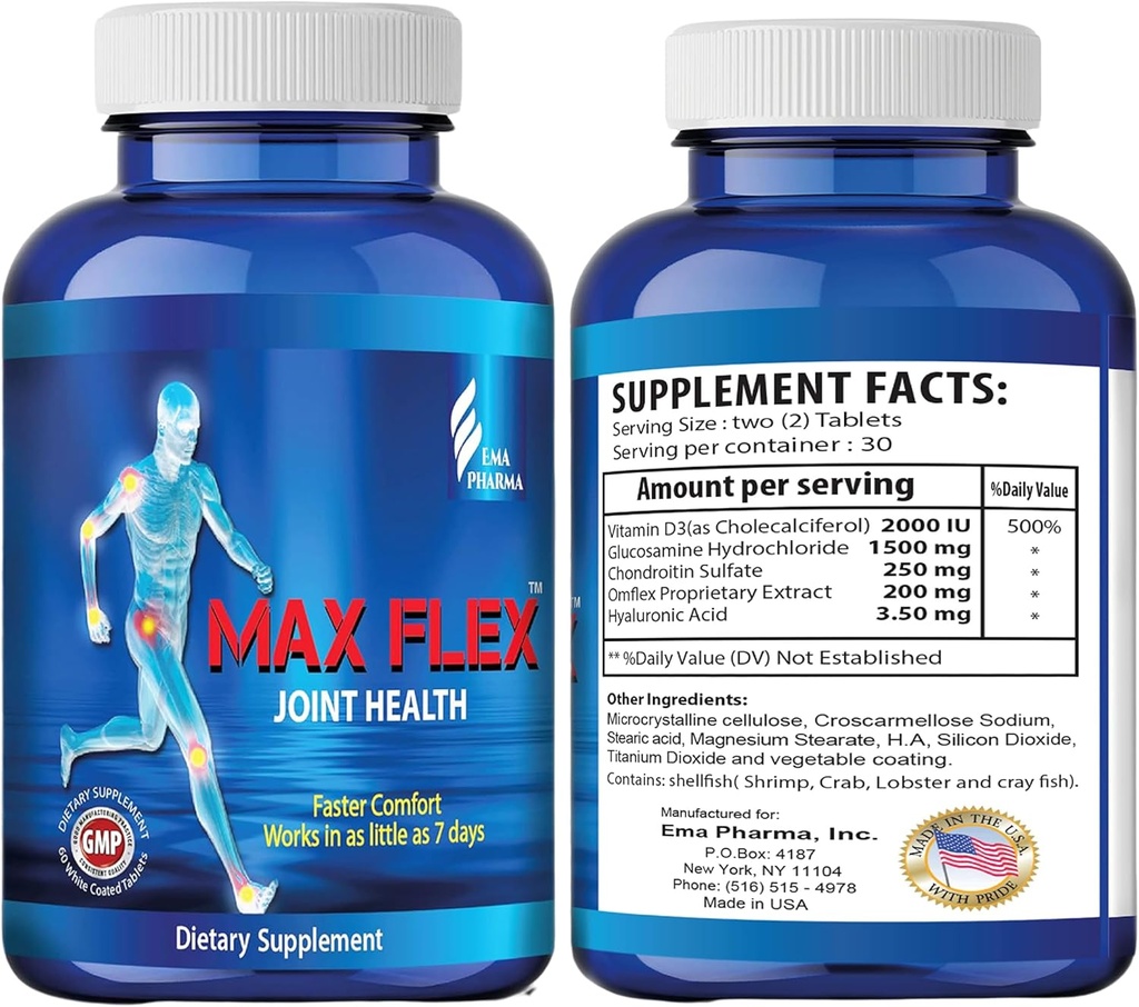 MAX FLEX UC II, Collagen Supplement for fælles sundhed - Advanced Joint Support Supplement med Glucosamin, Chondroitin, Fælles Inflammatorisk Relief som gurkemeje - Gluten Free - 60 tabletter, 2 tabletter / dag