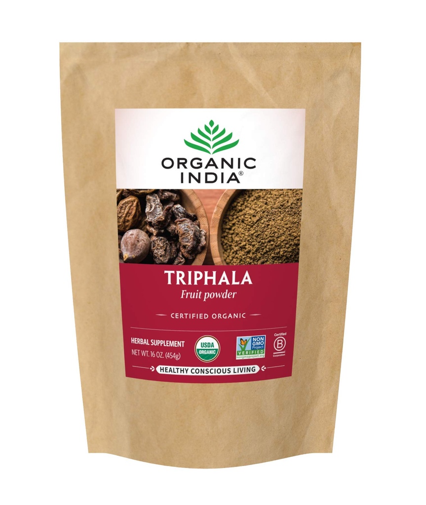 Organic India Triphala - Herbal Supplement med Amla, Bibhitaki, Haritaki, fordøjelse & Colon Support, immunsystem Support, Adaptogen, Vegan, USDA Certified Organic - 1 LB Bag