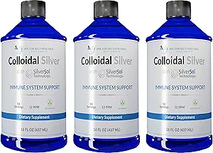 Kolloid sølv væske - 12 PPM Premium Silver Solution, 60 MCG Per Servering, All Natural, Vegansk immunsystem Support, Ionic Silver Water Daily Mineral Supplement (3-16 Fl oz flasker)