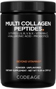 Codeage Multi Collagen Peptider Powder + Probiotika Black Edition, C-vitamin, Hyaluronsyre pulver supplement, Grass- Fed, Hydrolyzed, Zero Carbs, Type I, II, III, V & X, Unflavored, 10.58oz