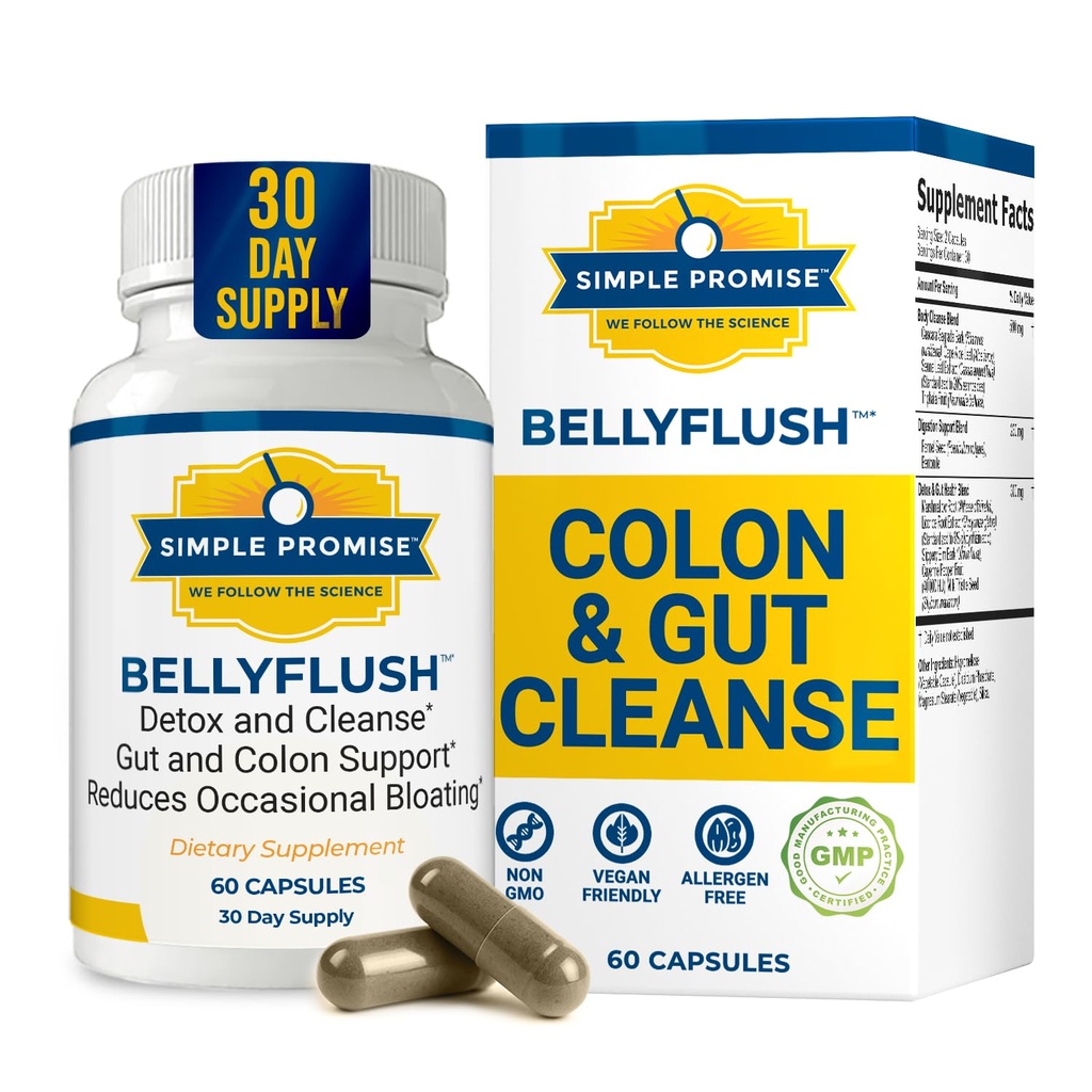 BellyFlush - Glat kolon & Gut Cleanse tillæg med mælk tidsel & bentonit Clay - Understøtter Forstoppelse, Debloat, fordøjelsesbesvær & flushing - 60 kapsler
