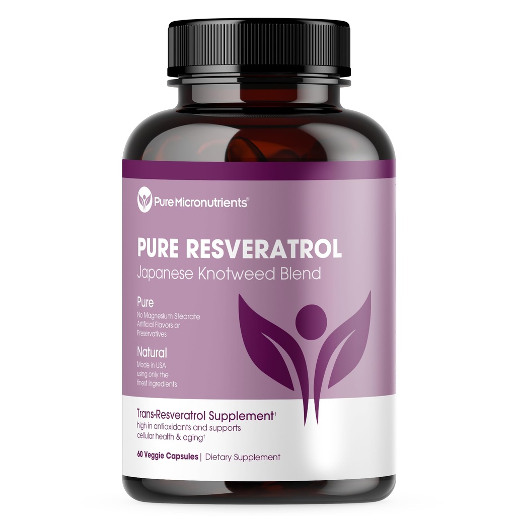 Pure Resveratrol Supplement - Ekstra styrke 600mg Trans- Resveratrol Per Serve - for hjerte, Kognitiv, immunforsvar - Renset & biotilgængelig - 60 Veganske Caps