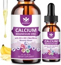 Calcium Citrate 1000mg med D3- vitamin til kvinder og mænd - Liquid Calcium Magnesium Zink D3 K2 tillæg til ben, Tandpleje, sukkerfri, Vegan, Banana Flavor - 1 Fl Oz (2 Pack)