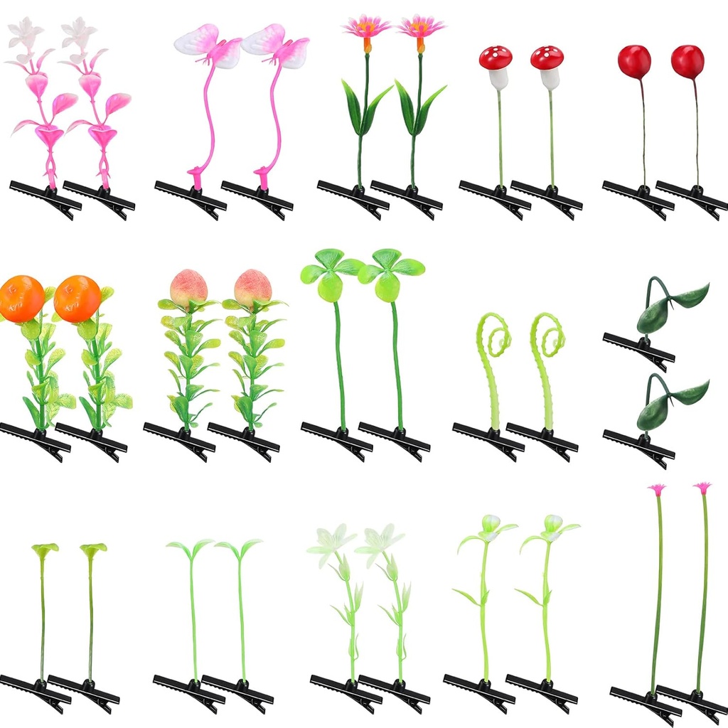 30 Pcs Blandede Style Hår Klips til kvinder og piger - Bean Spraut, Blomst, Græs, Butterfly Frisure & Barretts - Great for School, Home, Party, Christmas