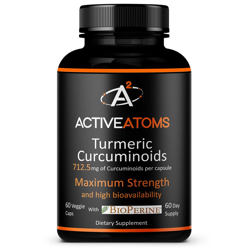 Active Atoms Turmeric Extract, Extra Strength with BioPerine ® Black Pepper 750 mg Turmerisk Extract per One 00 "Capsule, Standardized 95% Curcuminoids, Non- GMO, 60 Veggie Capsules 60 Day Supply
