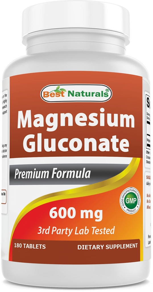 Bedste Naturals Magnesium Gluconat (35 mg Elemental Magnesium fra 600 mg Magnesium Gluconat) 180 tabletter