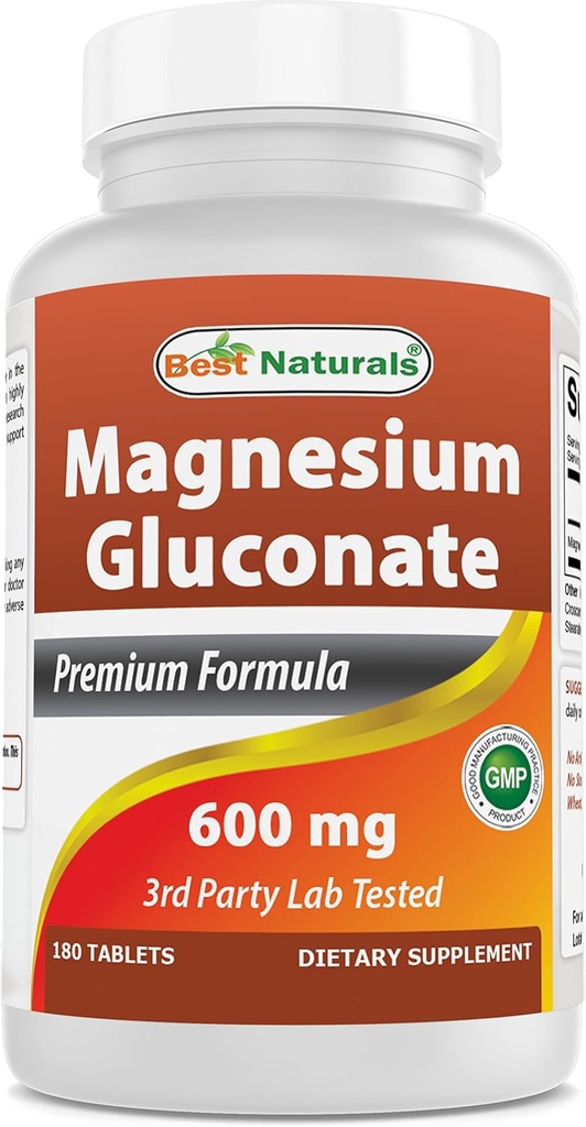 Bedste Naturals Magnesium Gluconat (35 mg Elemental Magnesium fra 600 mg Magnesium Gluconat) 180 tabletter