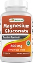 Bedste Naturals Magnesium Gluconat (35 mg Elemental Magnesium fra 600 mg Magnesium Gluconat) 180 tabletter