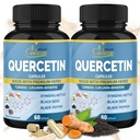 Organic Cadane 2 Pakker Quercetin Kostkapsler, 6in1 med gurkemeje, Berberine, Stinging Nettle, Black Seed, Black Pepper - Understøtter immunsystemet - 4 Måneders forsyning