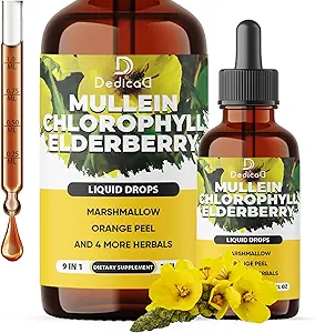 9in1 Organic Mullein Drops til Lungs - Mullein Leaf Extract med Chlorophyll & 7 mere Supplement - Lung & Respiratory Health Support of Tincture, Oil - 2 fl oz