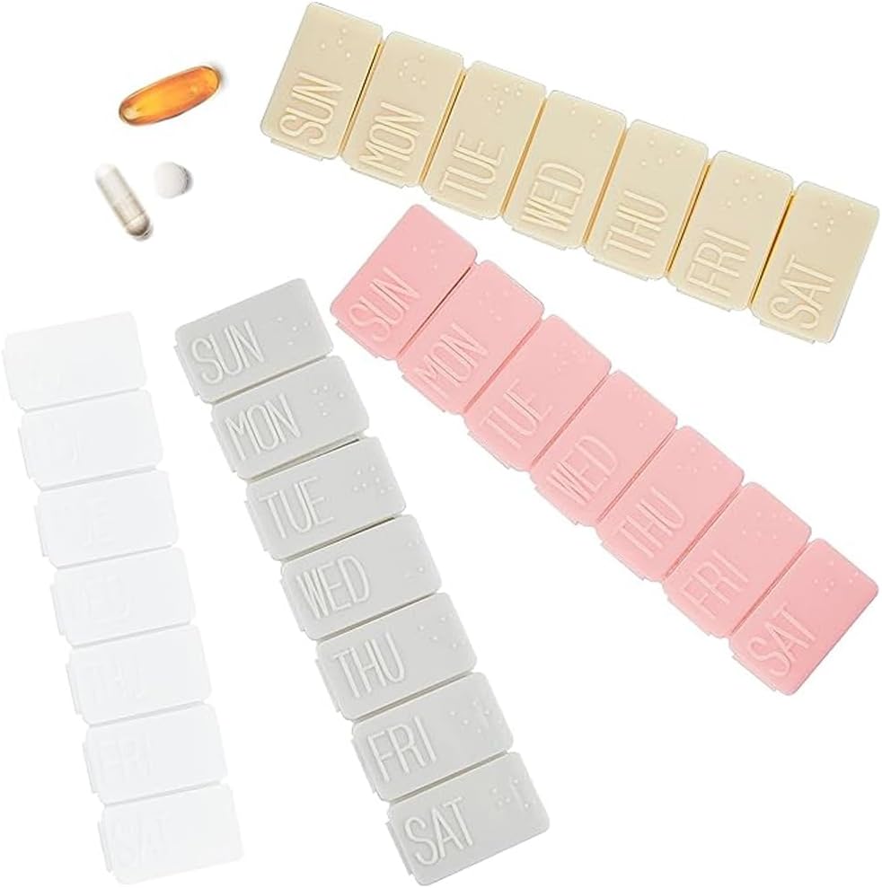 4Pack Weekly Pill Organizer, små 7 dage Pill Cases Travel Daily Pill Box for Fish Oil, Calcium Tablets Supplements and Other Vitamin Pill