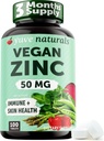 Yuve Naturals Vegan Zink 50 mg - Zinkgluconat til immun- og hudstøtte - Gluten Free, Non GMO, Plant Based - 100 Let at synke tabletter