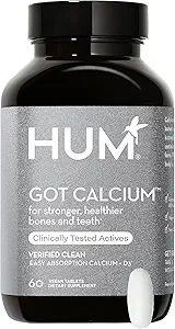 HUM fik kalciumtilskud til kvinder og mænd, Vegansk ben sundhed & tænder sundhed Support, 630mg Calcium med vitamin D3, Citrat, for Easy Enhanced Absorption, 60 Vegan tabletter
