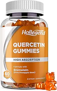 Quercetin med Bromelain Gummies, 1000mg Quercetin Gummies, Voksne & Børn Immunstøtte Gummies, Lung & Respiratoriske Support, Høj Absorb, Orange, Lavsukker, Vegan, 60 Greve