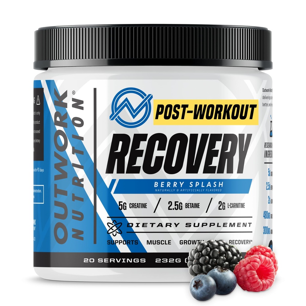 Outwork Nutrition Post Workout Recovery Powder - Creatinine Monohydrat, KSM- 66 Ashwagandha & Tart Cherry - Speeds Recovery, Eases ømhed - Creatin Powder for mænd og kvinder, Berry Splash, 240 Gr