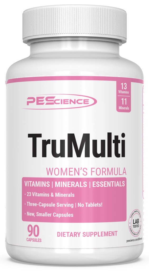 PEScience TruMulti Multivitamin til kvinder med jern, Daglig formel med Premium C-vitamin, D, Zink supplement til immunforsvar, Chelated Minerals, 90 Let at synke kapsler