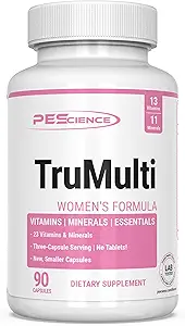 PEScience TruMulti Multivitamin til kvinder med jern, Daglig formel med Premium C-vitamin, D, Zink supplement til immunforsvar, Chelated Minerals, 90 Let at synke kapsler