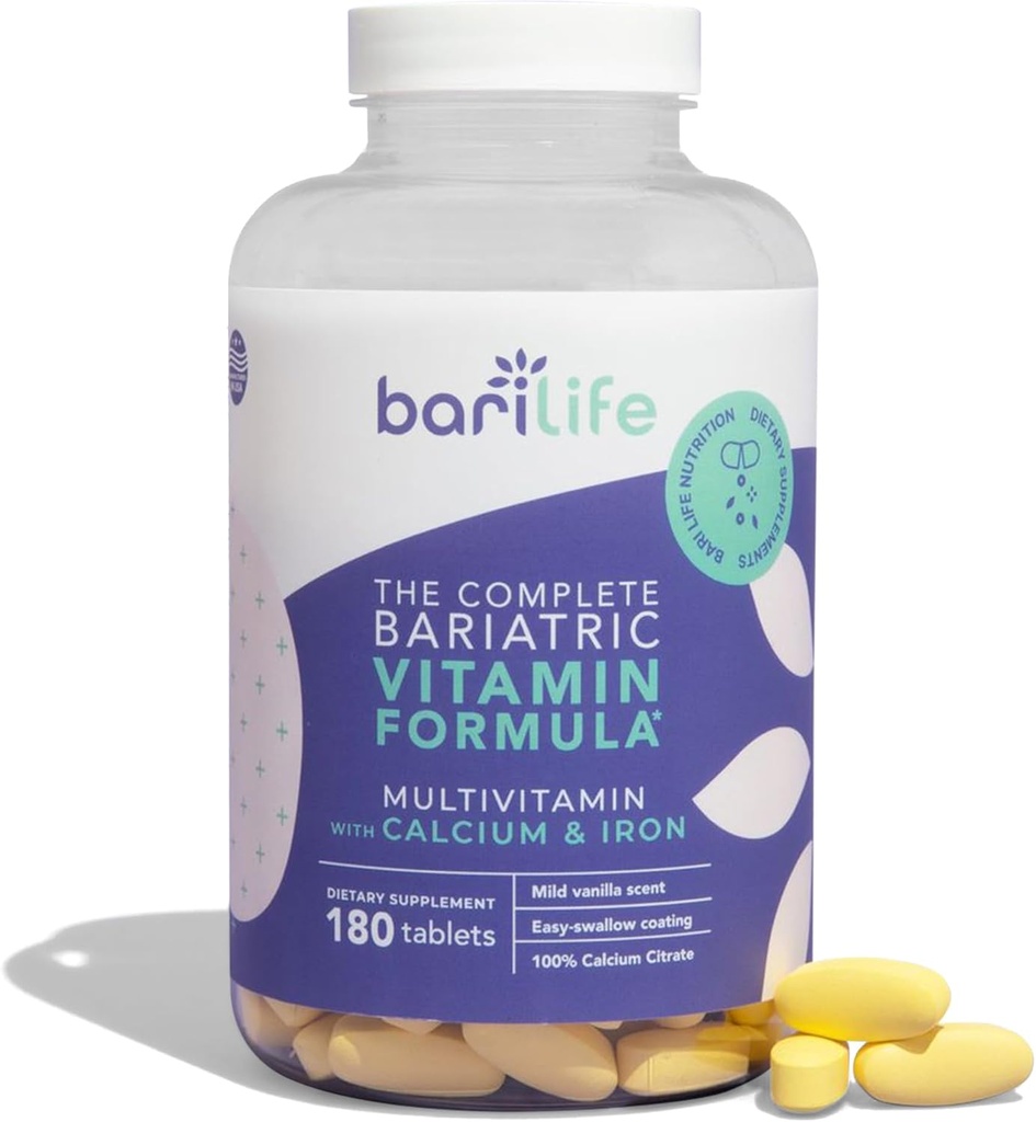 Bari Life Complete Bariatric Multivitamin ikke- tyggetabletter w / Calciumcitrat og jern - 180 tabletter / flaske