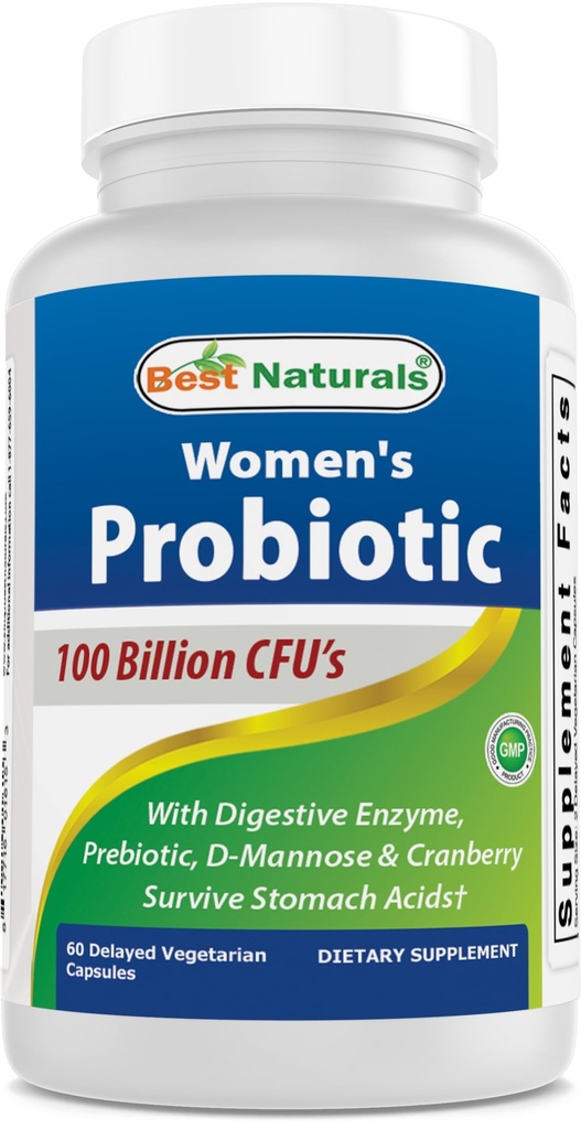Bedste Naturals Probiotika for Kvinder 100 Millioner CFU - 10 Strops + Prebiotics Fiber + fordøjelsesmiddel Enzyme Blend + kvinders sundhed Herbal Blend - Immunitet, fordøjelsesmiddel & tandkød - 60 Deleyaed kapsler