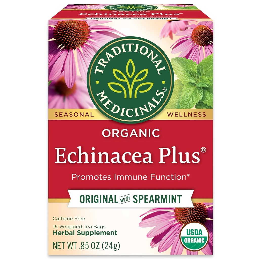 Traditionelle Medicinals Organic Echinacea Plus med Spearmint Herbal Tea, fremmer immunfunktion, (Pack of 1) - 16 Tea Tasker