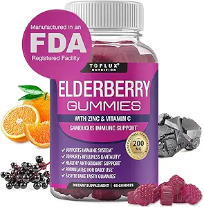 Elderberry Gummies med Zink & C-vitamin - Sambucus Elderberry Gummy til immunsystemet Support, Natural Elderberry Extract Supplement for voksne børn, Alternativ til kapsler, Gluten Free, 60 Gummies