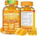 Magnesium Glycinat Gummies 600 mg, tyggetuskler fri Kalium Magnesium Gummies med Magnesium Glycinate, D-vitamin, B6 og CoQ10 til søvn, afslapning, hjerne & muskel, 120 Tæl