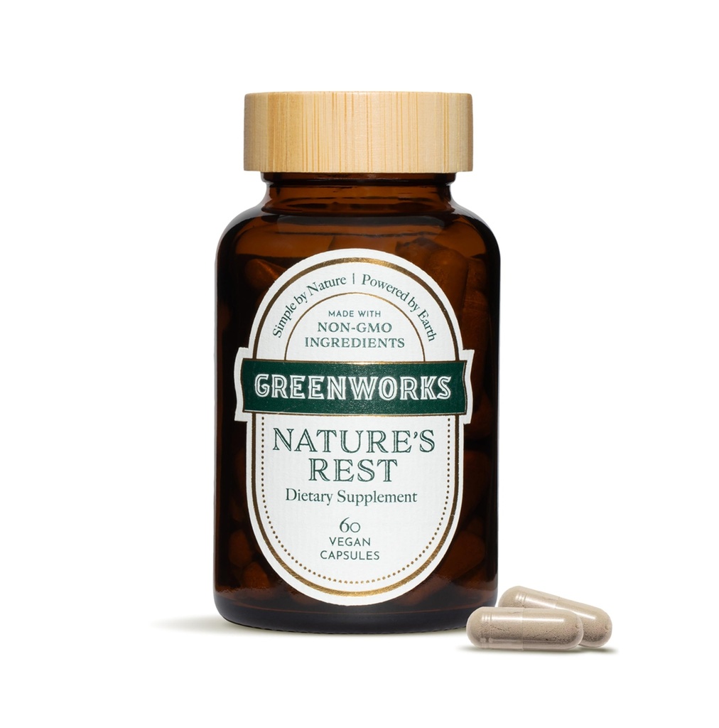 Greenworks Nature 's Rest Melatonin Free Sleep Aid - Organic Herbal Supplement med Ashwagandha & Valerian Root - Veganske kapsler, 60 Greve.
