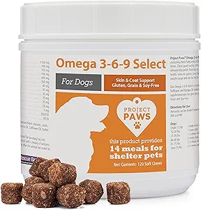 Projekt Paws Omega 3-6-9 Vælg fiskeolie til hunde - Krill Oil Skin og Coat supplement - 120 Tæl