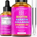 Flydende biotin Keratin kollagen peptider & vitamin D3 til hårvækst MCT Oil Drops 210,000mcg - kraftfuld formel for hår hud og negle, mest avancerede hår vækst supplement til kvinder og mænd
