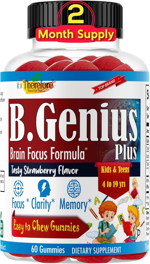 B.Genius Calming Ashwagandha Gummies for Kids and Teens nogensinde 124; rolig søvn og slap af med mad 124; Kids Gummies for Daily Focus 124; All Natural Vegan Raspberry Flavor, Non- GMO, Third- Party Tested